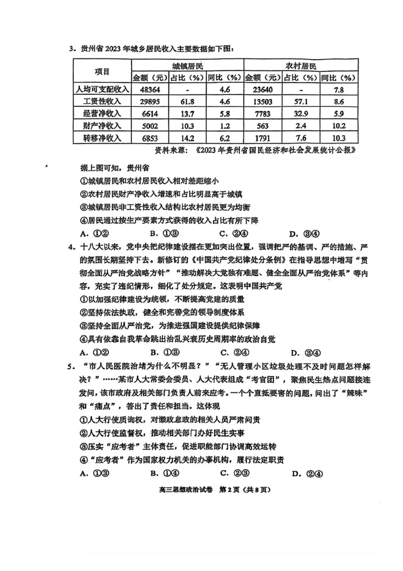 2025届贵州省贵阳市高三下学期适应性考试（一）政治试题+答案_2024-2025高三（6-6月题库）_2025年02月试卷_0215贵州省贵阳市2025年高三年级适应性考试（一）