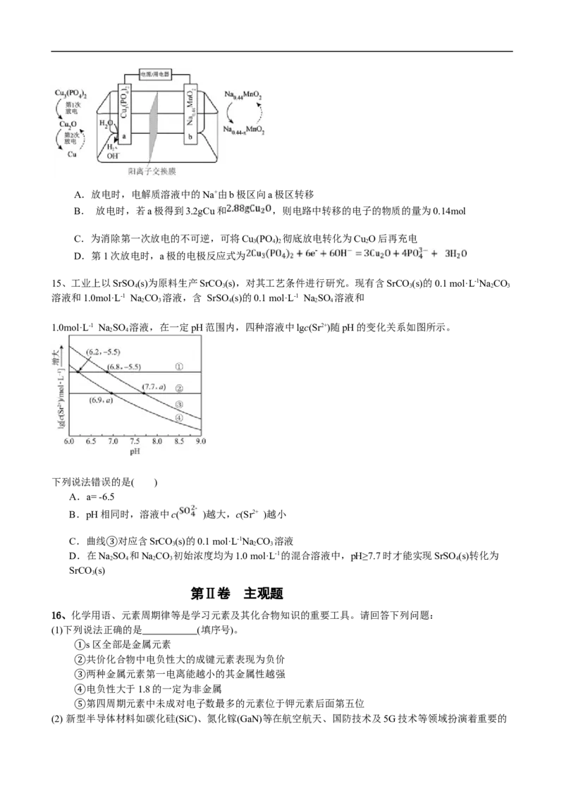 吉林省&ldquo;BEST合作体&rdquo;2024-2025学年高二上学期期末考试化学试卷_2024-2025高二（7-7月题库）_2025年01月试卷_0115吉林省&ldquo;BEST合作体&rdquo;2024-2025学年高二上学期期末考试