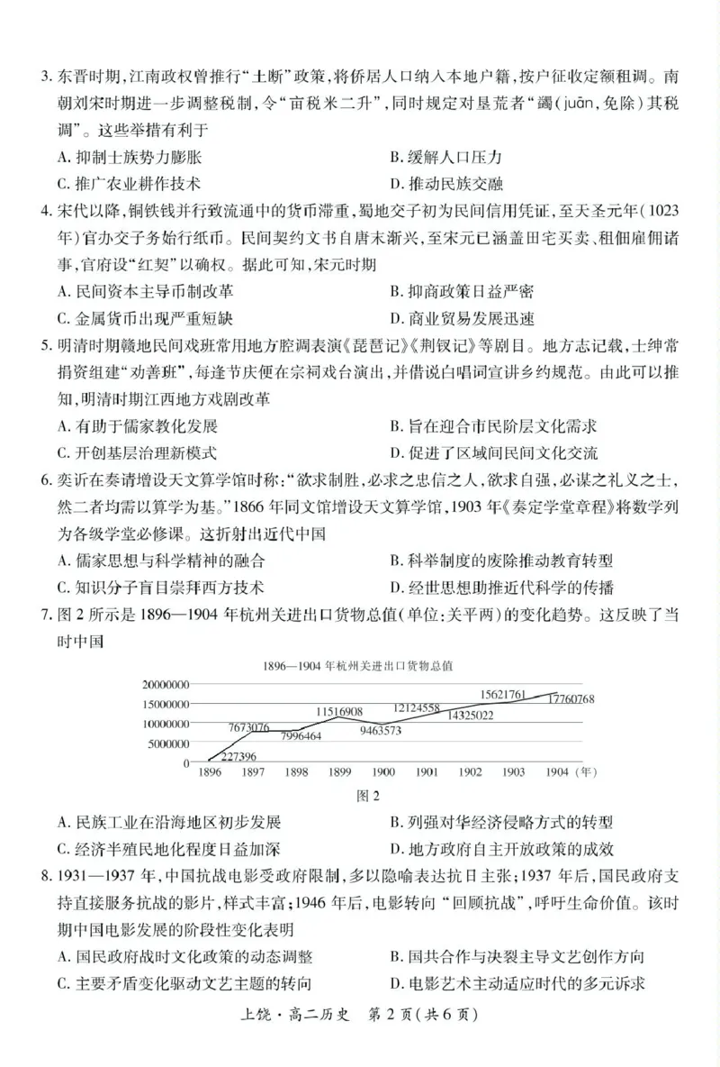 25届5月上饶高二联考&middot;历史5.12_2024-2025高二（7-7月题库）_2025年6月试卷_0612江西省上饶市六校2024-2025学年高二下学期5月第一次联合考试