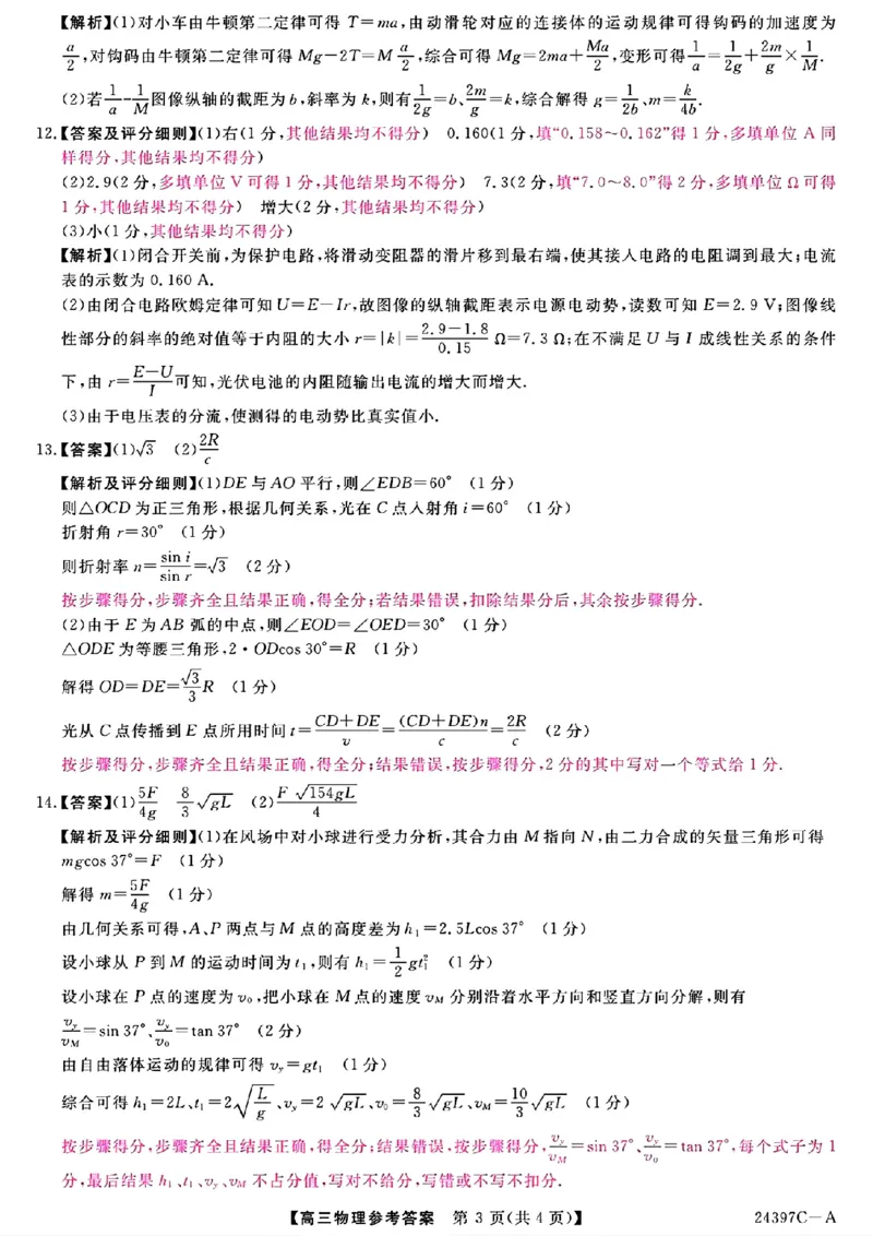 物理答案_2024年3月_013月合集_2024届河北省金科大联考高三下学期3月质量检测_河北省金科大联考2024届高三下学期3月质量检测物理试题
