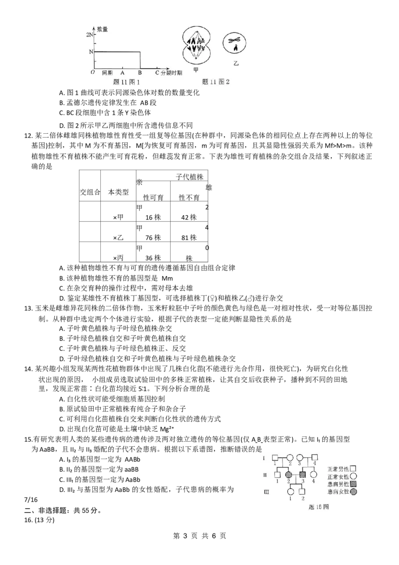2024年普通高等学校招生全国统一考试高三11月调研测试卷生物试题(1)_2023年11月_0211月合集_2024届重庆半期统考普通高等学校招生全国统一考试高三11月调研卷（康德卷）