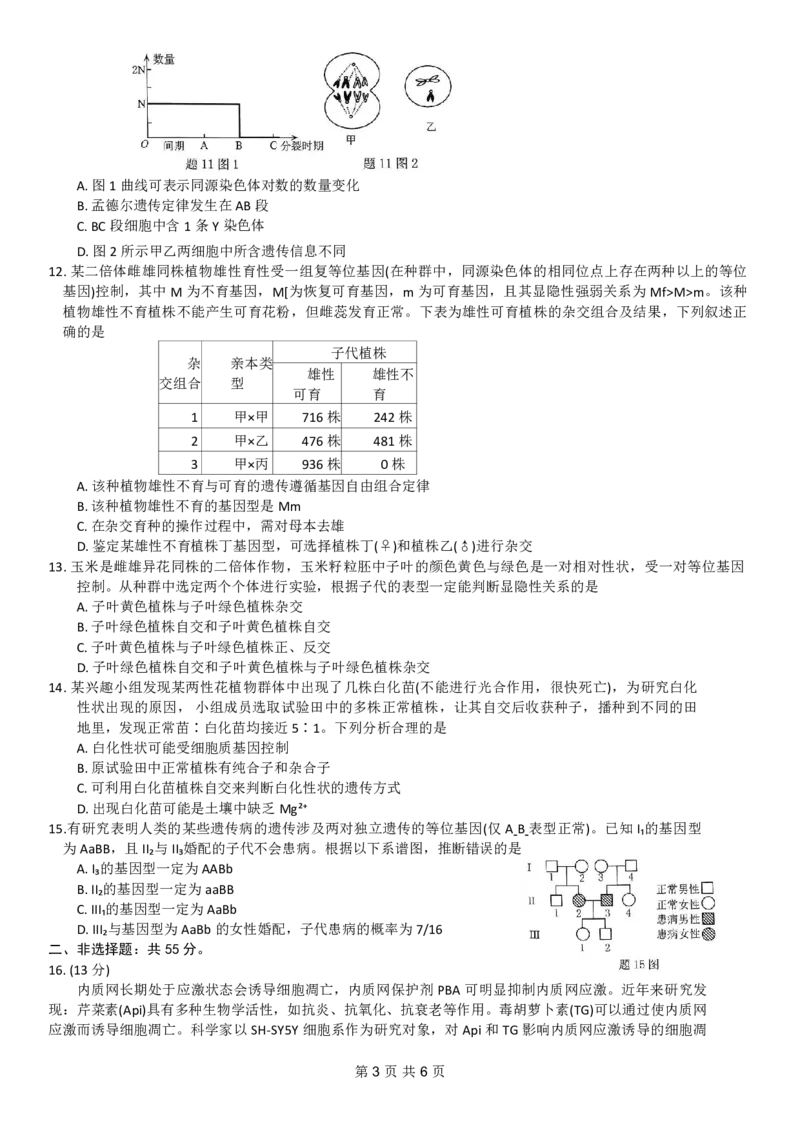 2024年普通高等学校招生全国统一考试高三11月调研测试卷生物试题(1)_2023年11月_0211月合集_2024届重庆半期统考普通高等学校招生全国统一考试高三11月调研卷（康德卷）