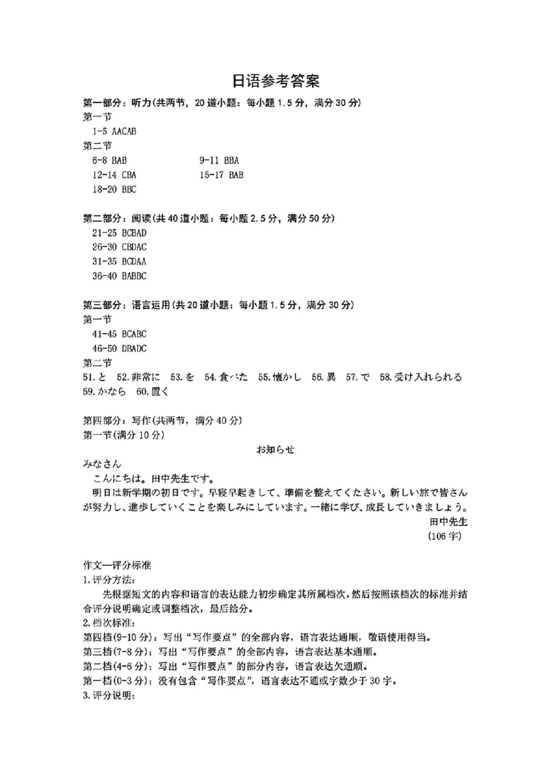 江西重点中学盟校二模日语答案_2024年5月_01按日期_6号_2024届江西省重点中学盟校高三下学期二模_2024届江西省重点中学盟校高三下学期第二次联考日语