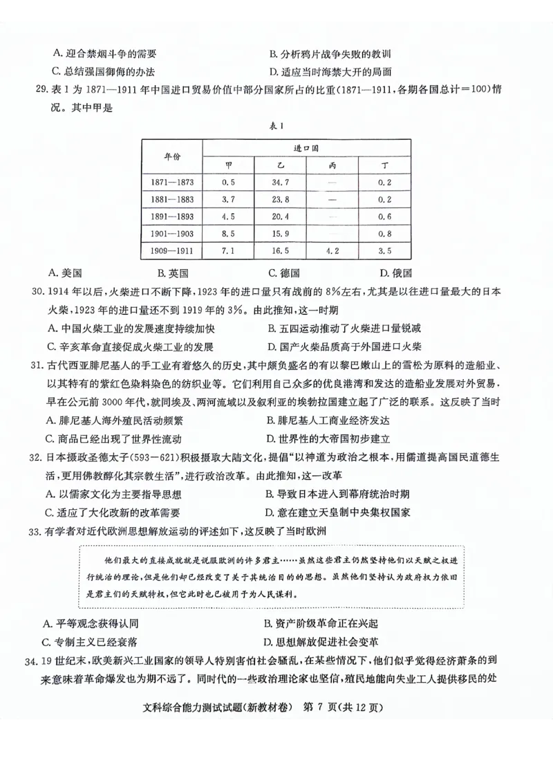 河南省部分重点高中2023-2024学年下学期高三3月联考-文综_2024年3月_013月合集_2024届华大新高考联盟高三3月教学质量测评（新教材版）