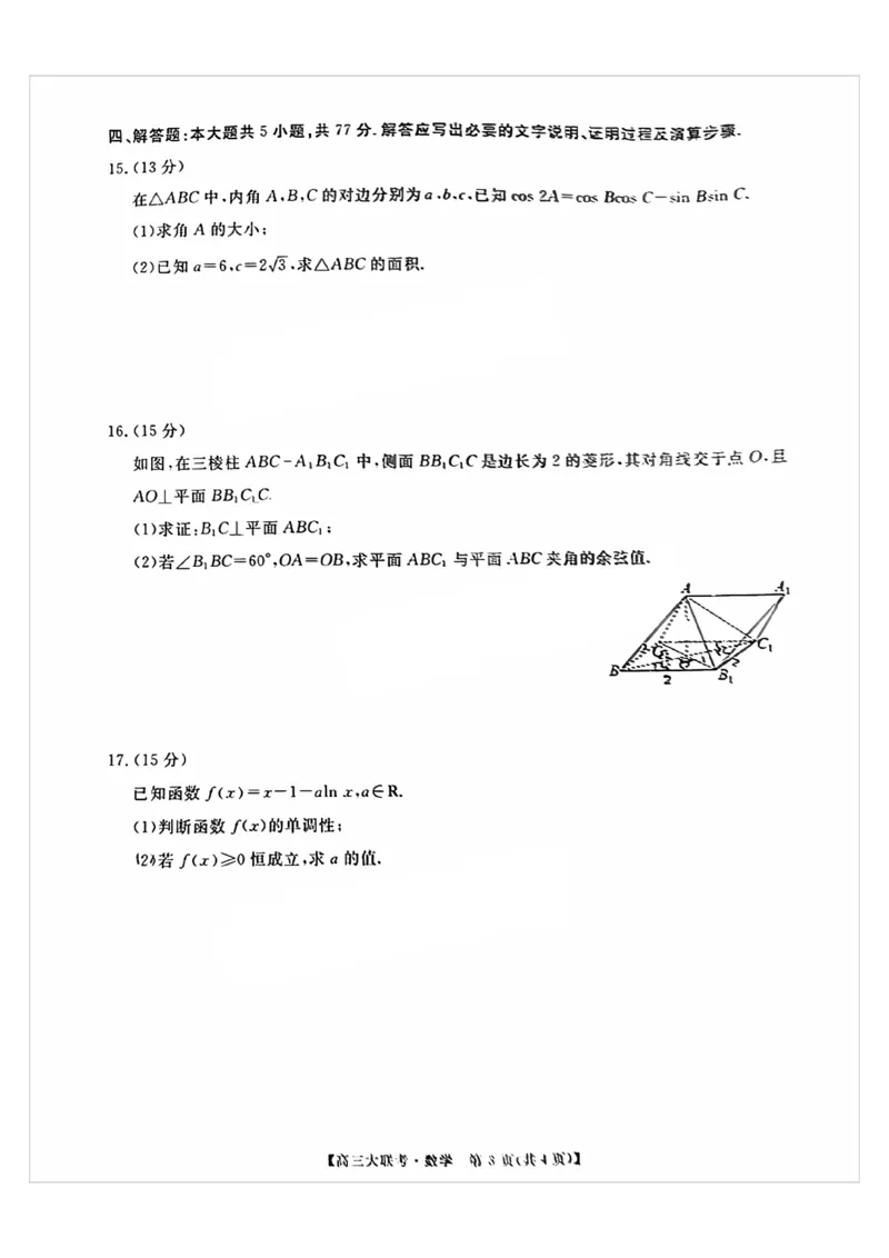 2025届广东省大湾区（正禾）大联考高三上学期模拟联考数学试卷+答案_2024-2025高三（6-6月题库）_2024年12月试卷_1209广东省大湾区（正禾）大联考2024-2025学年高三上学期模拟