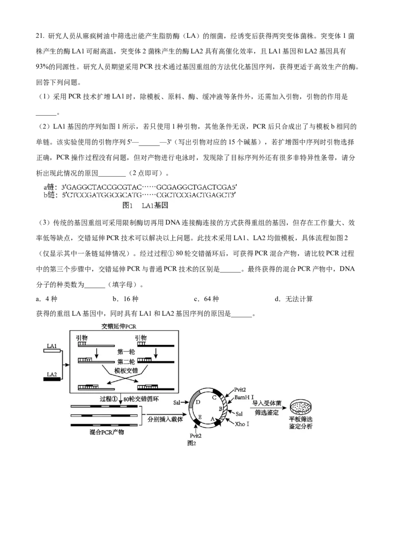 湖南省长沙市长郡中学2023-2024学年高三下学期二模生物试题Word版无答案(1)_2024年4月_024月合集_2024届湖南省长沙市长郡中学高三下学期二模
