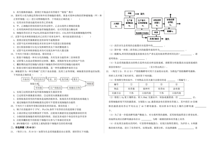 2024-2025-2期中高二年级生物学科试卷_2024-2025高二（7-7月题库）_2025年05月试卷_0516甘肃省兰州市第四片区2024-2025学年高二下学期期中考试