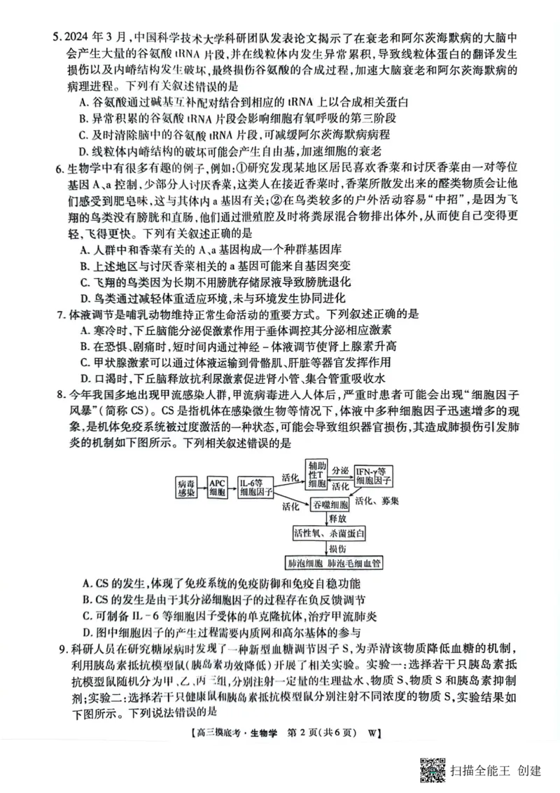 2025届安徽省毫州市皖南八校高三摸底考试生物+答案_2024-2025高三（6-6月题库）_2024年09月试卷_09012025届安徽省毫州市皖南八校高三摸底大联考