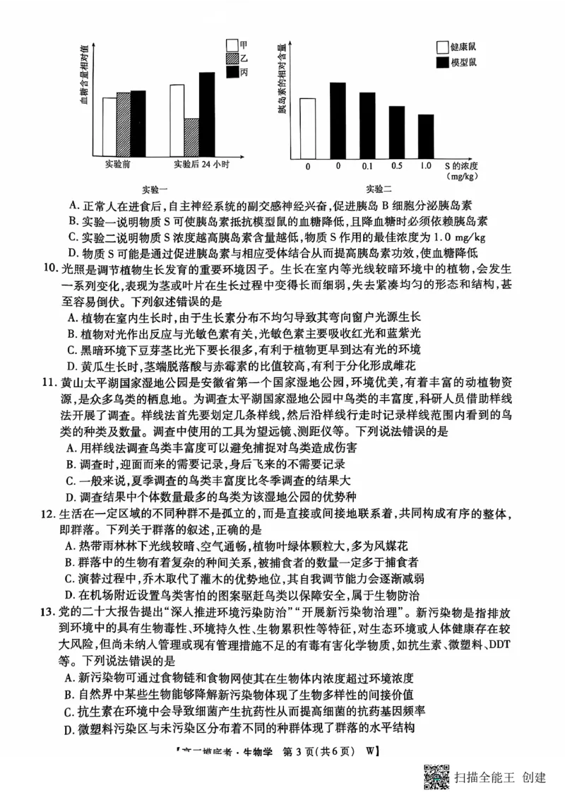 2025届安徽省毫州市皖南八校高三摸底考试生物+答案_2024-2025高三（6-6月题库）_2024年09月试卷_09012025届安徽省毫州市皖南八校高三摸底大联考