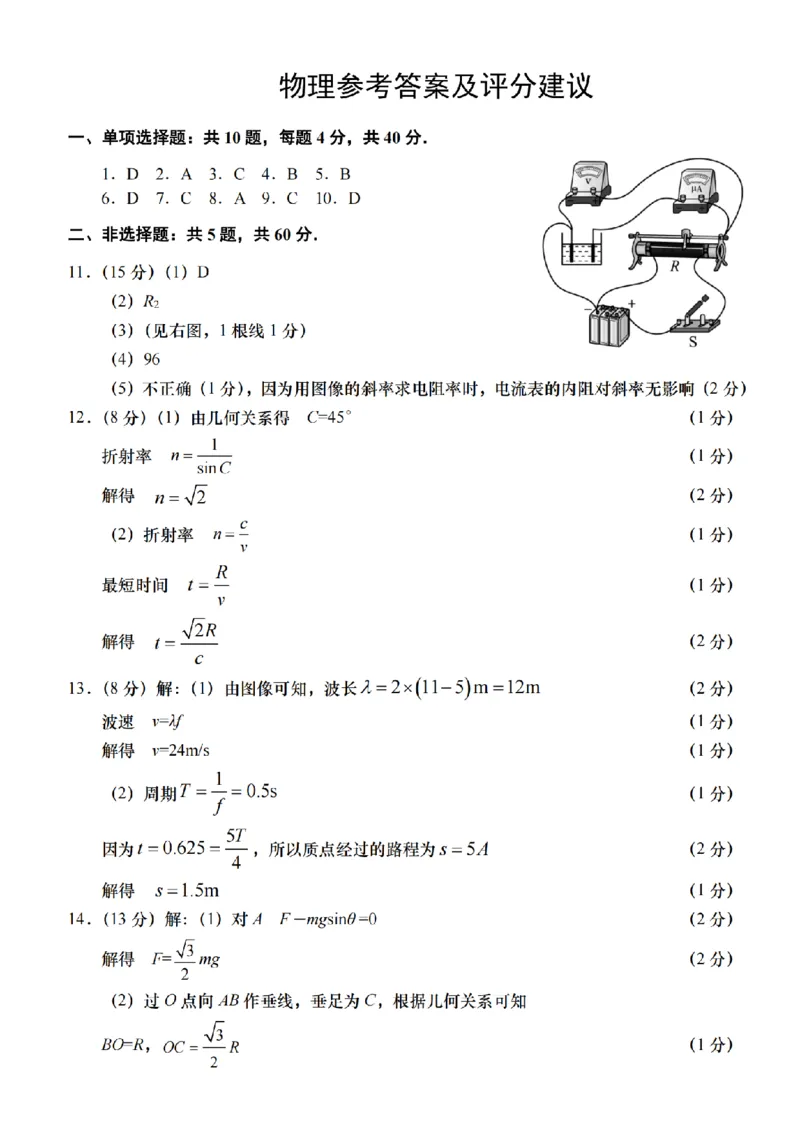 江苏适应1南通如皋1.5模物理+答案_2024年3月_013月合集_2024届江苏省南通市高三第一次适应性调研考试（南通1.5模）_2024届江苏省南通市如皋市高三第一次适应性调研考试（南通1.5模）物理
