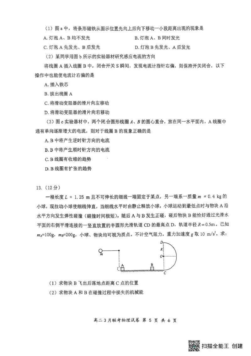2025年湖北云学名校联盟高二年级3月联考物理试卷_2024-2025高二（7-7月题库）_2025年03月试卷_0308湖北省云学名校联盟2024-2025学年高二下学期3月联考