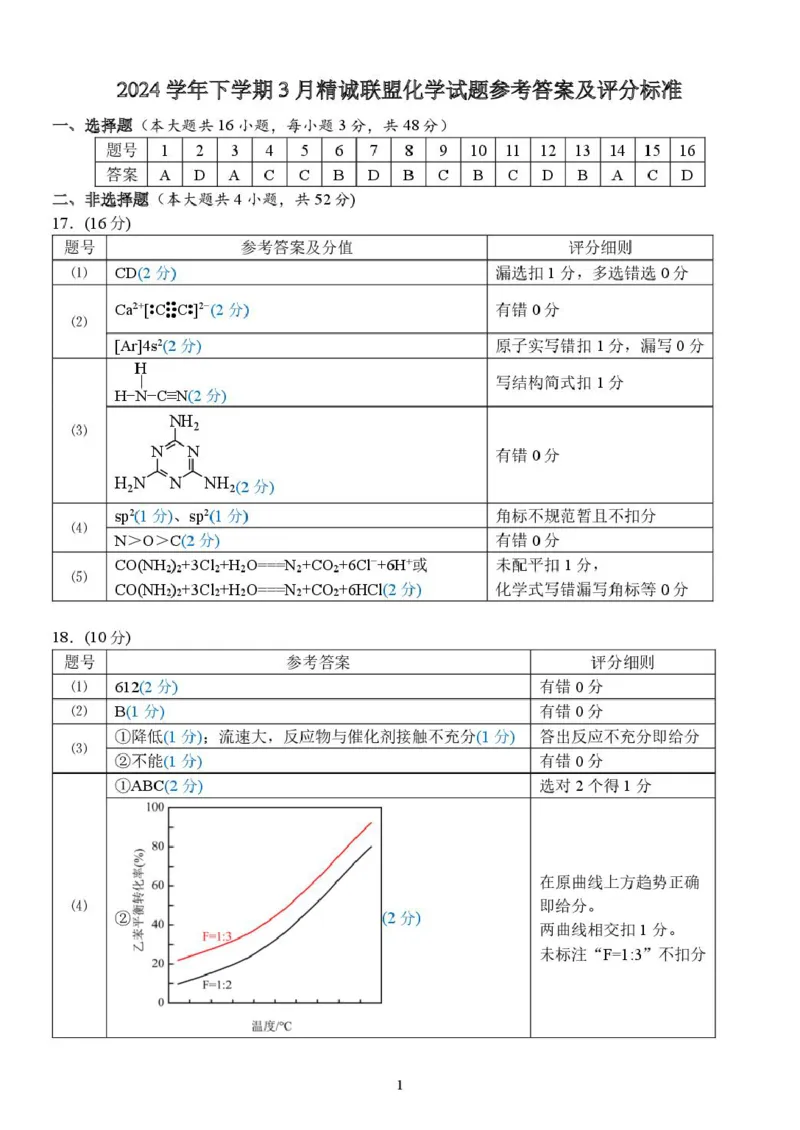 2024学年第二学期浙江省精诚联盟3月联考高二化学卷高二化学答案_2024-2025高二（7-7月题库）_2025年03月试卷_0316浙江省精诚联盟2024-2025学年高二下学期3月联考