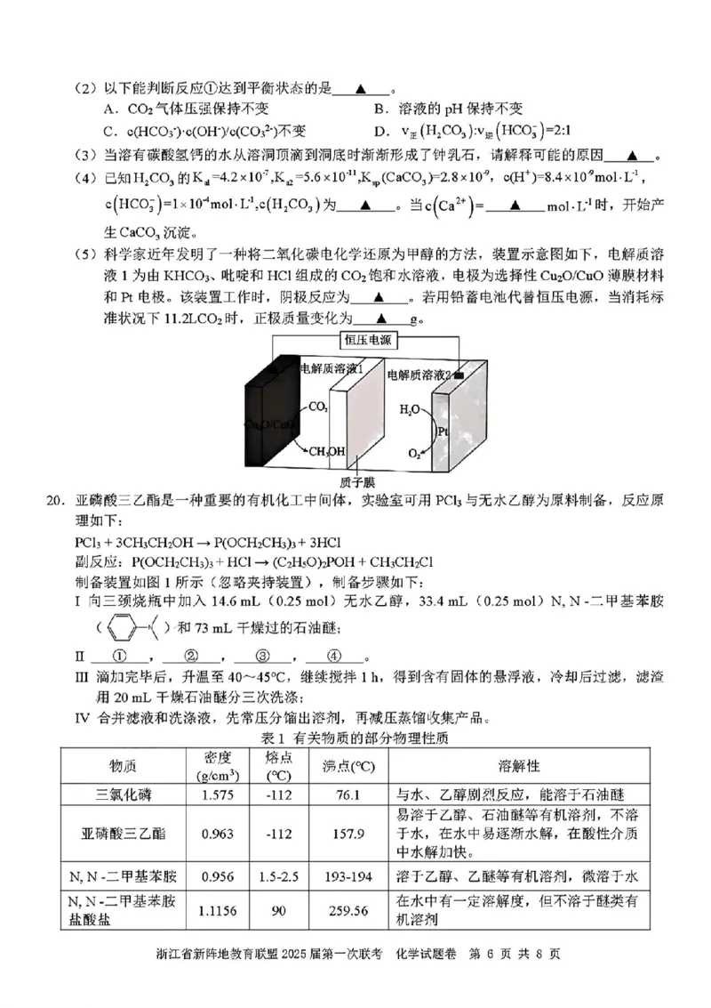 2025届浙江省新阵地联盟高三10月联考化学试题_2024-2025高三（6-6月题库）_2024年10月试卷_1010浙江省新阵地教育联盟2025届第一次联考