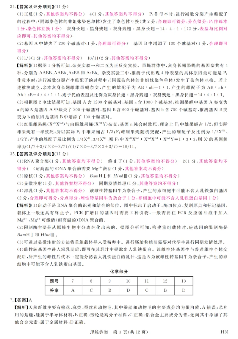 河南省新未来2023-2024学年高三下学期4月联考理综试题+答案(1)_2024年4月_024月合集_2024届河南金科新未来大联考高三4月联考