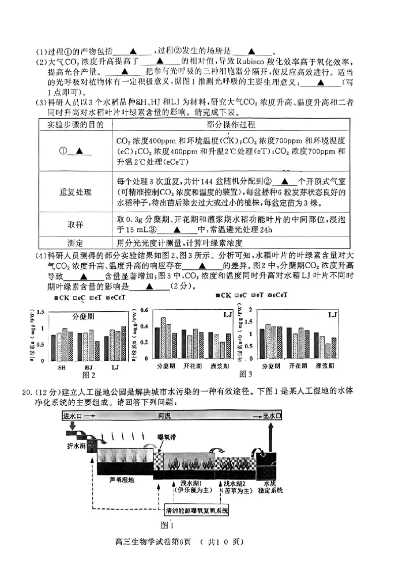江苏省南京市2024届高三二模生物试卷+答案(1)_2024年5月_025月合集_2024届江苏省南京市高三二模