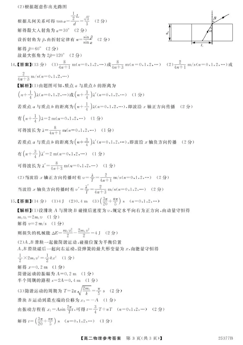 4月高二联考-物理答案_2024-2025高二（7-7月题库）_2025年04月试卷(1)_0416河南省部分学校2024-2025学年高二下学期4月质量检测
