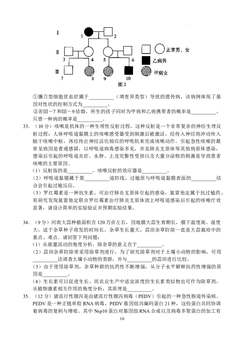 河南省普高联考2023-2024学年高三下学期测评（六）理科综合试卷_2024年5月_01按日期_11号_2024届河南省普高联考高三下学期测评（六）
