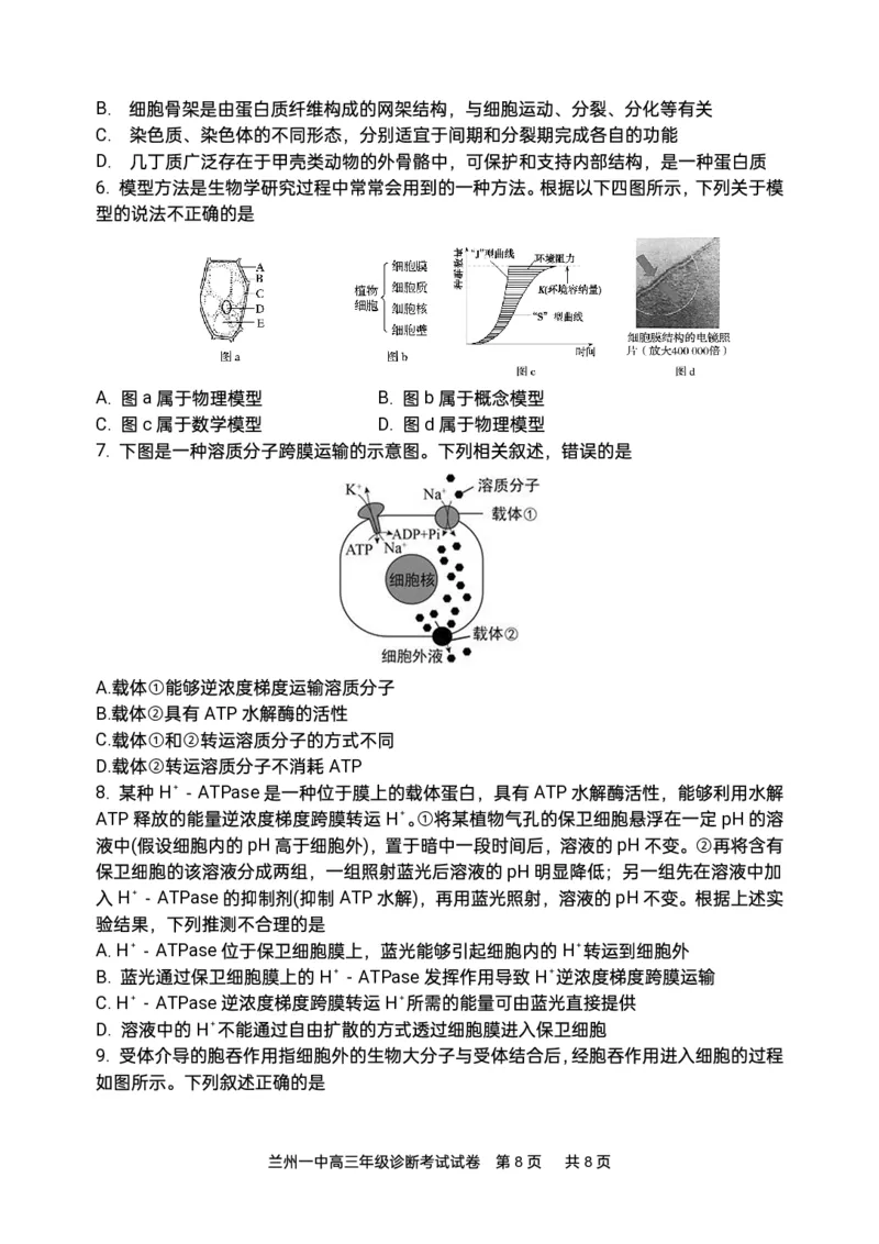 2024-2025-1学期开学诊断考试试题（高三生物）_2024-2025高三（6-6月题库）_2024年09月试卷_0910甘肃省兰州第一中学2024-2025学年高三上学期开学考试