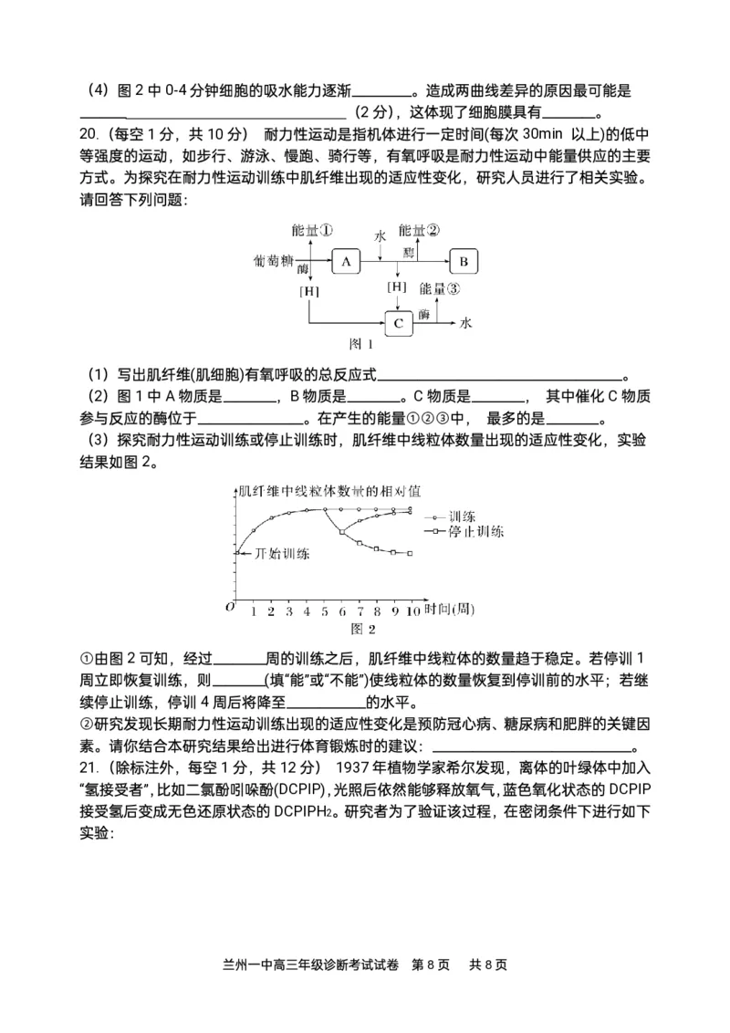 2024-2025-1学期开学诊断考试试题（高三生物）_2024-2025高三（6-6月题库）_2024年09月试卷_0910甘肃省兰州第一中学2024-2025学年高三上学期开学考试