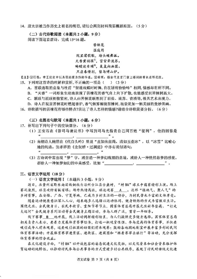 2024年&ldquo;江南十校&rdquo;新高三第一次综合素质检测语文试题_2024-2025高三（6-6月题库）_2024年10月试卷_1011安徽省江南十校2024-2025学年高三上学期第一次综合素质检测
