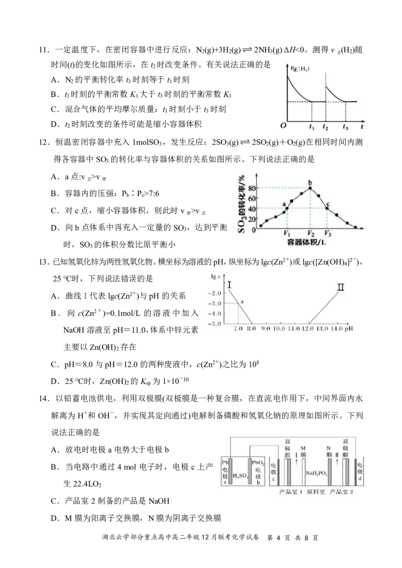 化学试卷12.9（排）_2024-2025高二（7-7月题库）_2025年01月试卷_0104湖北省云学联盟2024-2025学年高二上学期12月联考_湖北省云学部分重点高中2024-2025学年高二上学期12月联考化学试卷及答案