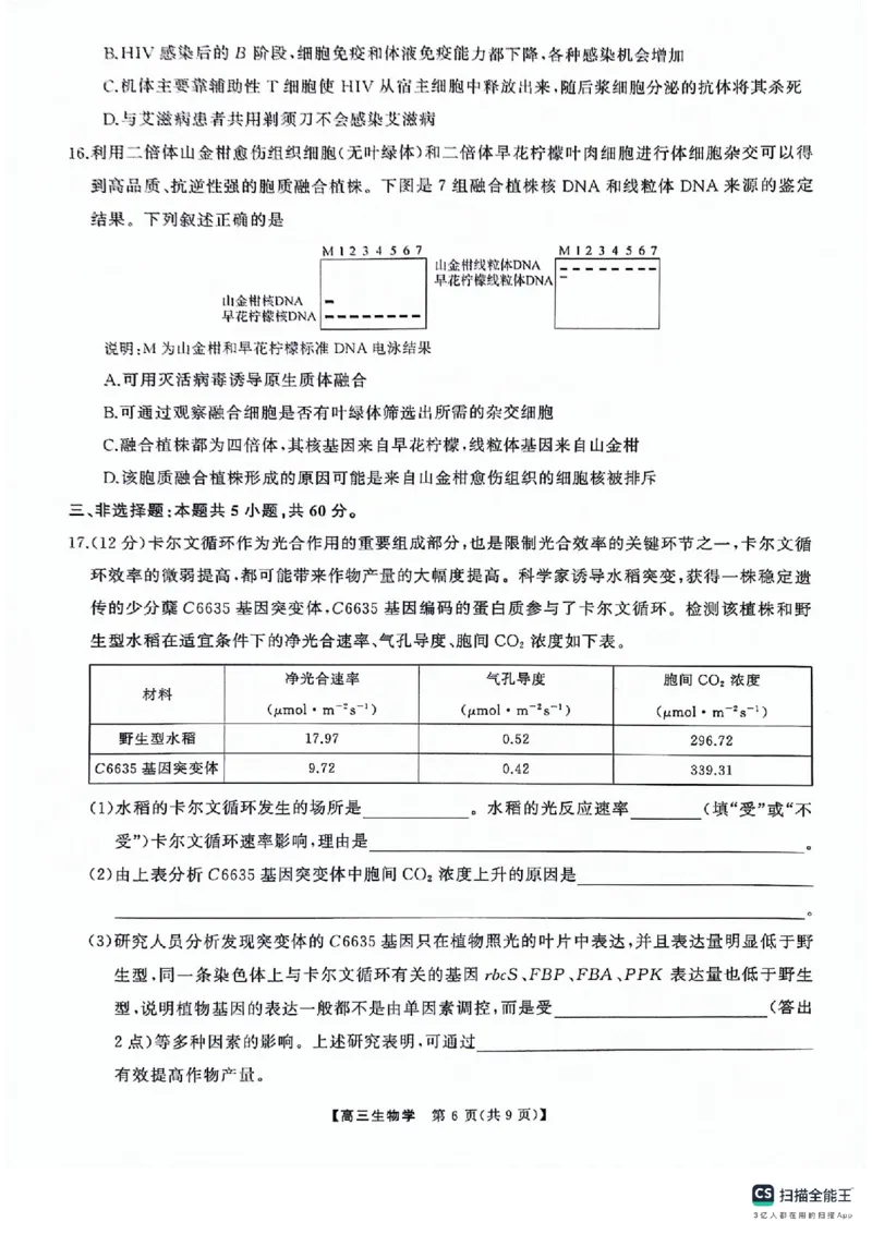 湖南名校联盟2024届髙三5月适应性考试生物试卷_2024年5月_01按日期_10号_2024届湖南天壹名校联盟高三（5月）适应性考试_2024届湖南天壹名校联盟高三（5月）适应性考试生物试卷