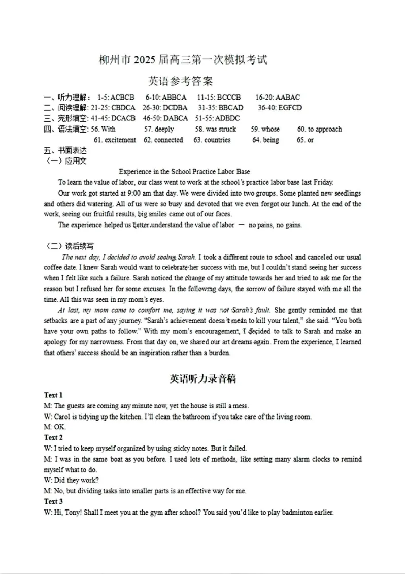 2025届广西柳州市高三上学期第一次模拟考试英语试卷_2024-2025高三（6-6月题库）_2024年11月试卷_1122广西壮族自治区柳州市2025届高三第一次模拟考试