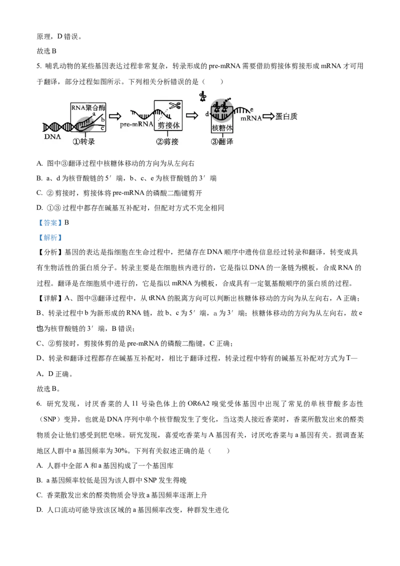 湖南省长沙市长郡中学2023-2024学年高三下学期二模生物试题Word版含解析(1)_2024年4月_01按日期_6号_2024届湖南省长沙市长郡中学高三下学期二模