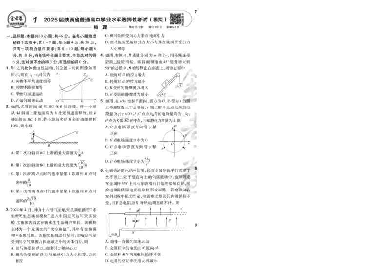 2025《金考卷&middot;特快专递&middot;第4期》物理-A4_2024-2025高三（6-6月题库）_2025年01月试卷_01012025《金考卷&middot;特快专递&middot;第4期》_物理