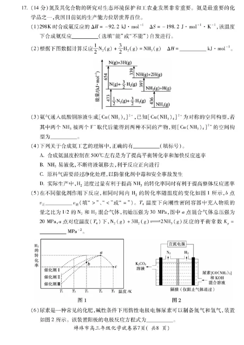 2025届安徽省蚌埠市高三下学期适应性考试化学试题（含答案）_2024-2025高三（6-6月题库）_2025年05月试卷_0501安徽省蚌埠市2025届高三4月适应性考试（全科）