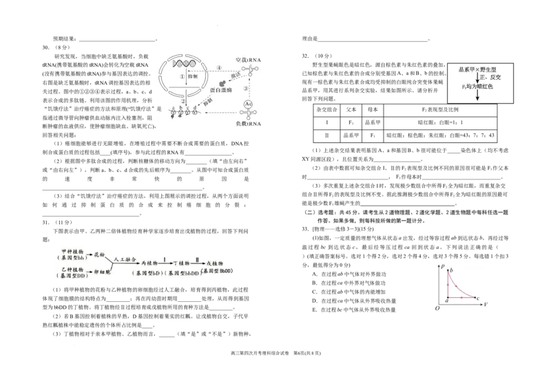2024届高三第四次月考理综试卷(1)_2023年11月_0211月合集_2024届宁夏回族自治区银川一中高三上学期第四次月考_宁夏回族自治区银川一中2024届高三上学期第四次月考理综