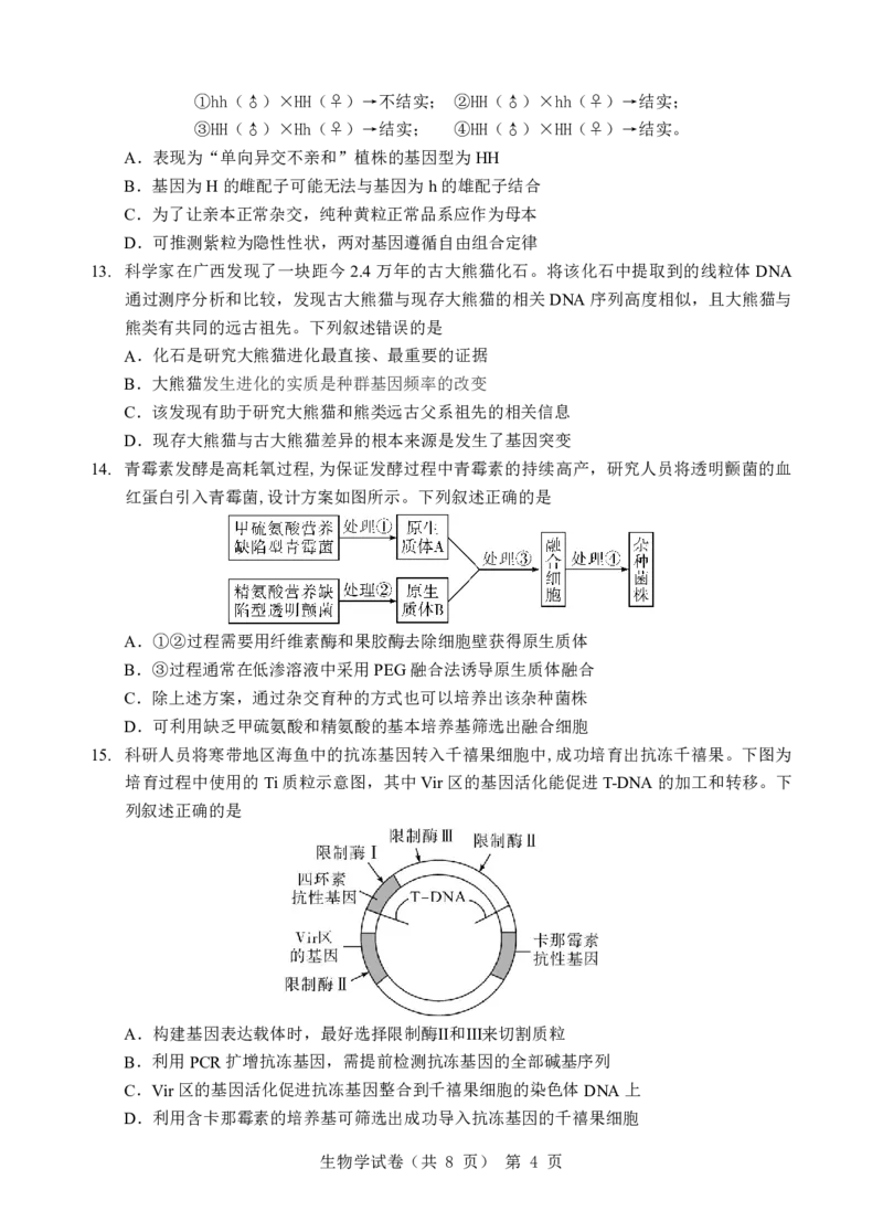 江淮十校-生物试题_2024年5月_01按日期_10号_2024届安徽省江淮十校高三下学期第三次联考_安徽省江淮十校2024届高三下学期第三次联考试题生物