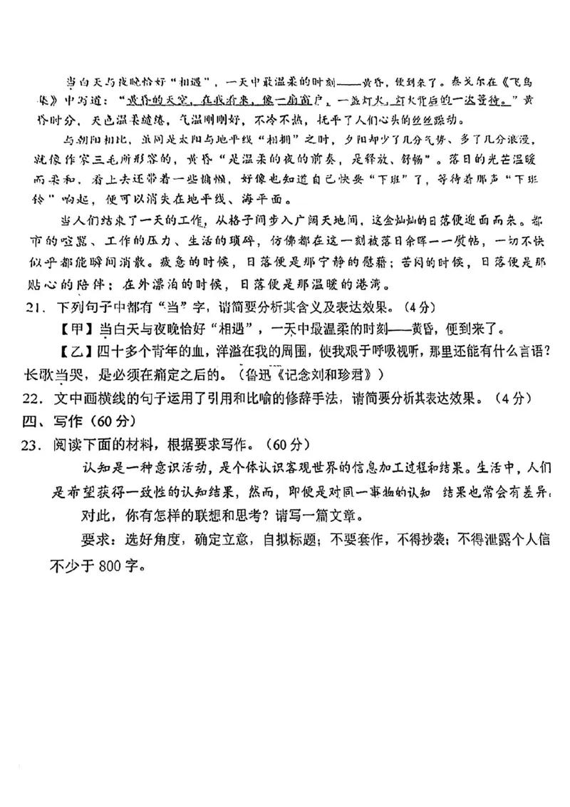 2025届四川省南充市高三第一次诊断考-语文试题+答案_2024-2025高三（6-6月题库）_2024年10月试卷_1012四川省南充市2025届高三高考适应性考试（一诊）