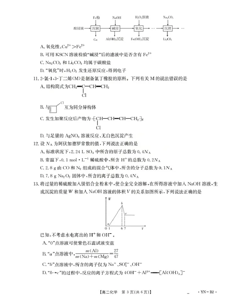 云南省2027届高二上学期12月联考（26-002B）化学B2_2024-2025高二（7-7月题库）_2026年1月高二_260106金太阳&middot;云南省2027届高二上学期12月联考（26-002B）（全）