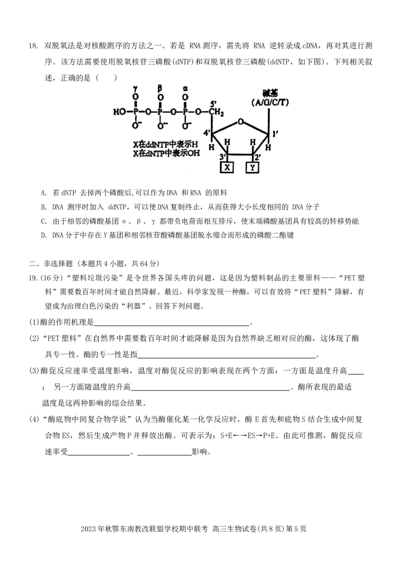 2023年秋季鄂东南省级示范高中教育教学改革联盟学校期中联考高三生物试卷(1)_2023年11月_0211月合集_2024届湖北省鄂东南省级示范高中教育教学改革联盟学校高三上学期期中联考