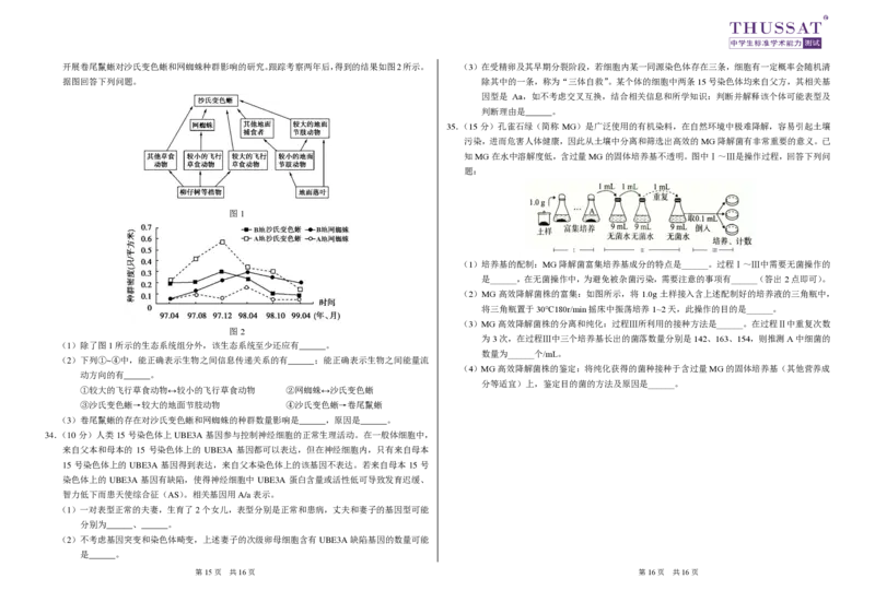 THUSSAT2023年11月诊断性测试理科综合试卷(1)_2023年11月_0211月合集_2024届THUSSAT中学生标准学术能力诊断性测试高三上学期11月月考