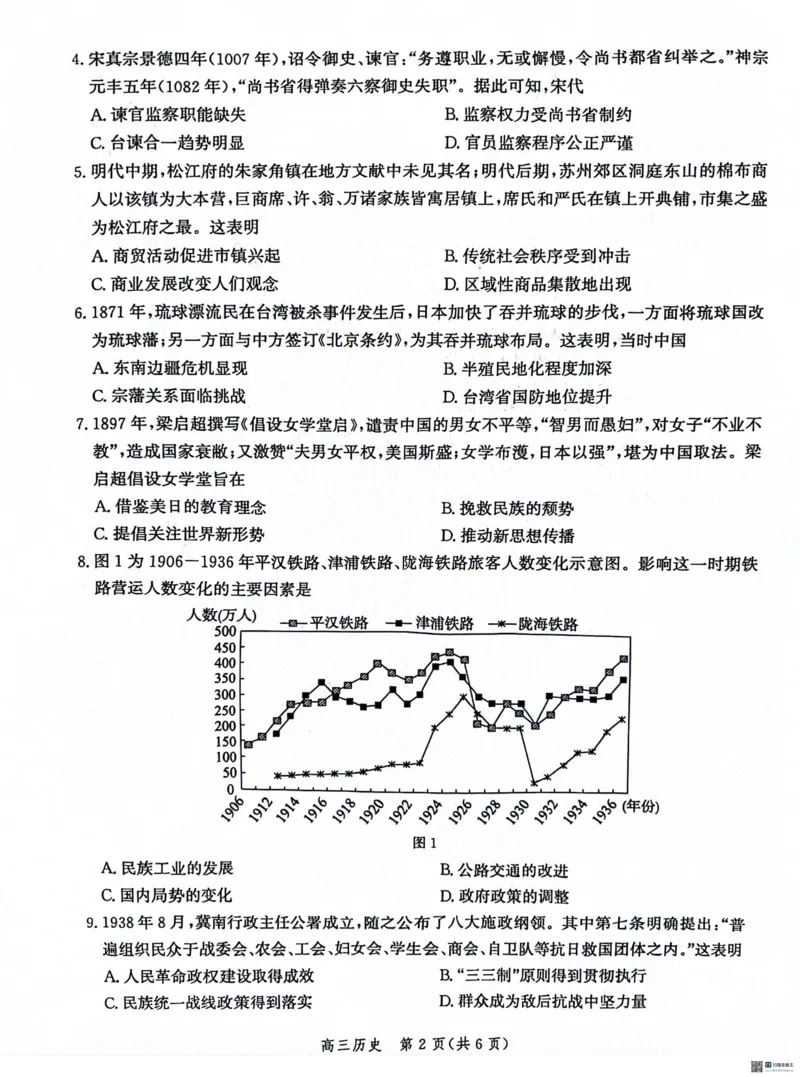 河北省沧衡名校联盟2023-2024学年高三下学期模拟考试（期中）历史试题+答案(1)_2024年5月_025月合集_2024届河北沧衡名校联盟高三下学期模拟考试（期中）