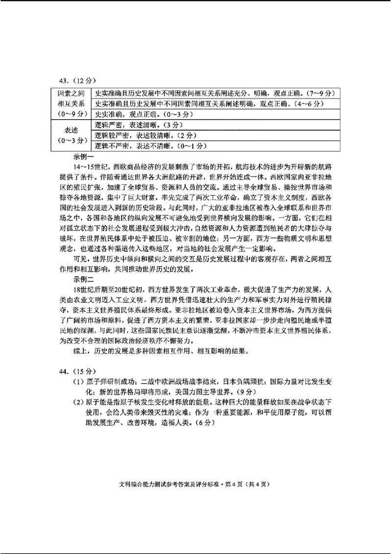 文科综合答案_2024年3月_013月合集_2024届云南省第一次高中毕业生复习统一检测_2024云南省第一次高中毕业生复习统一检测-文综