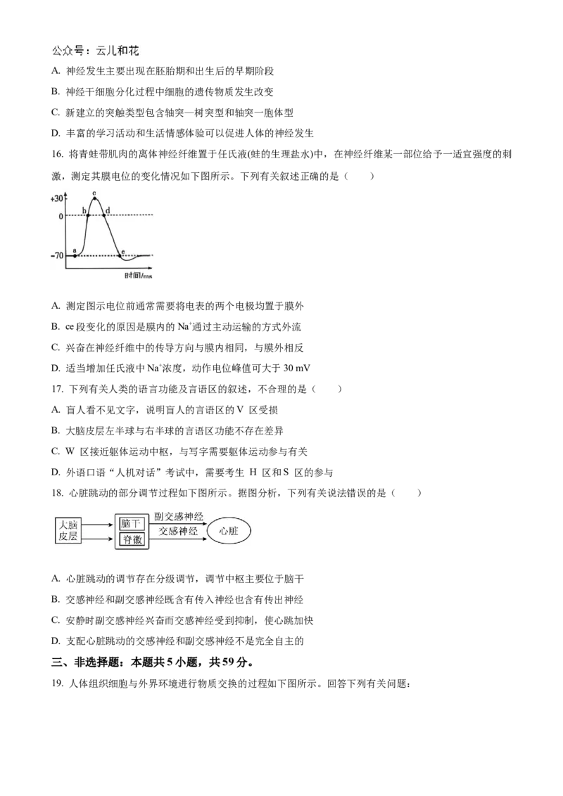 2025河南省天一大联考高二上学期阶段性测试（一）生物Word版含答案_2024-2025高二（7-7月题库）_2024年10月试卷_10262025河南省天一大联考高二上学期阶段性测试（一）