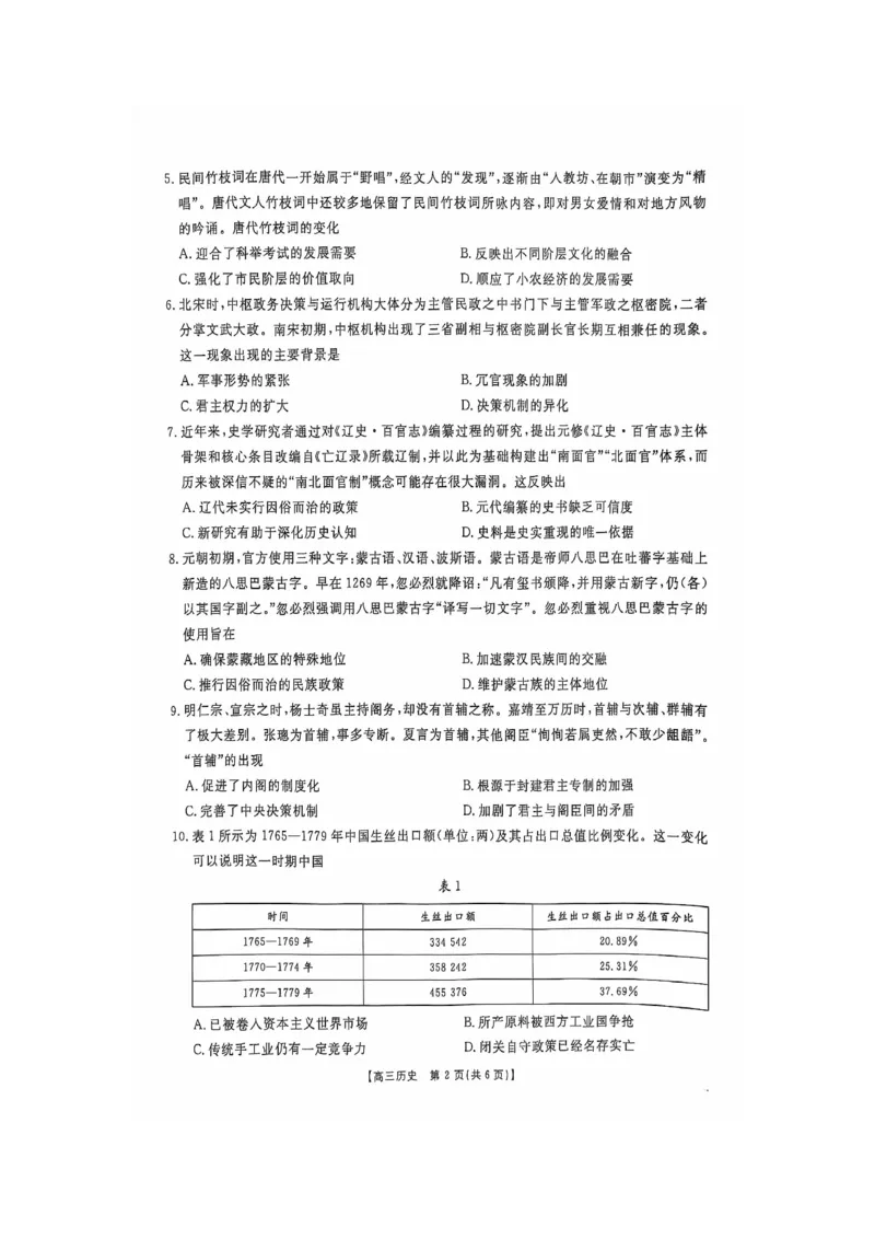 2025届江西金太阳高三10月联考历史试卷（含答案）_2024-2025高三（6-6月题库）_2024年10月试卷_10252025届江西省金太阳高三10月联考