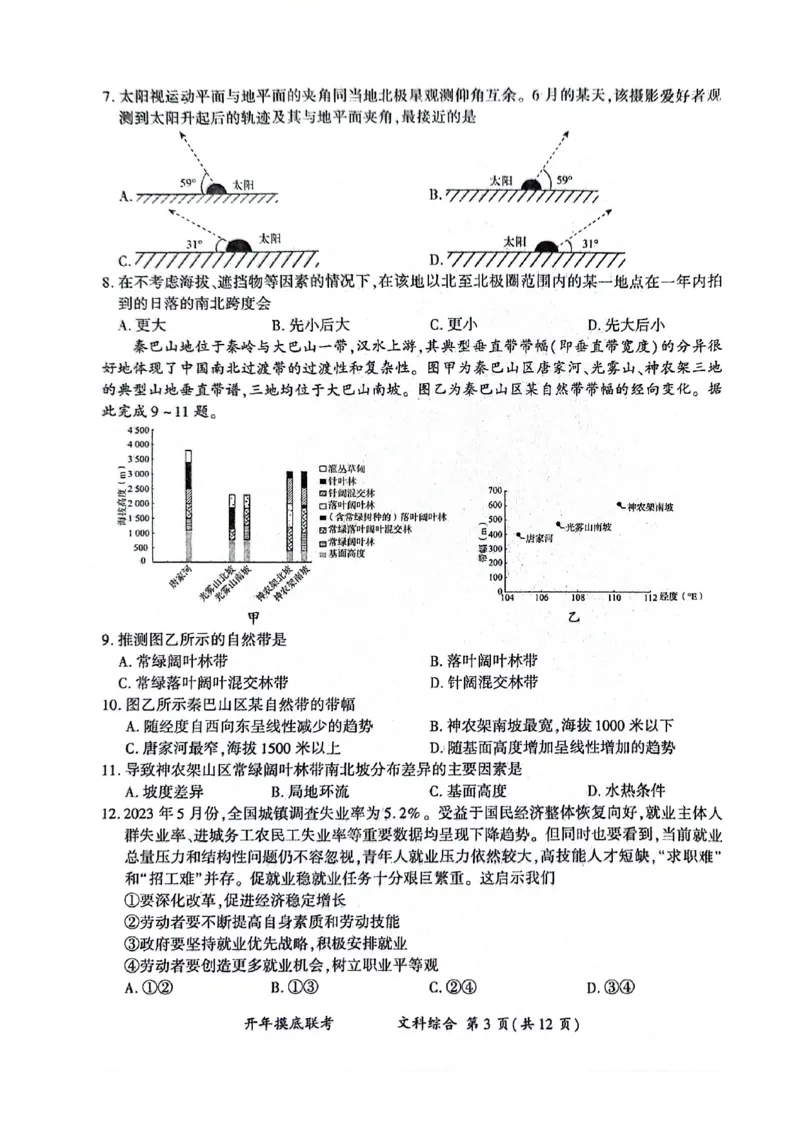 文科综合_2024年3月_013月合集_2024届百师联盟高三下学期开年摸底联考（全国卷）_百师联盟2024届高三下学期开年摸底联考文综
