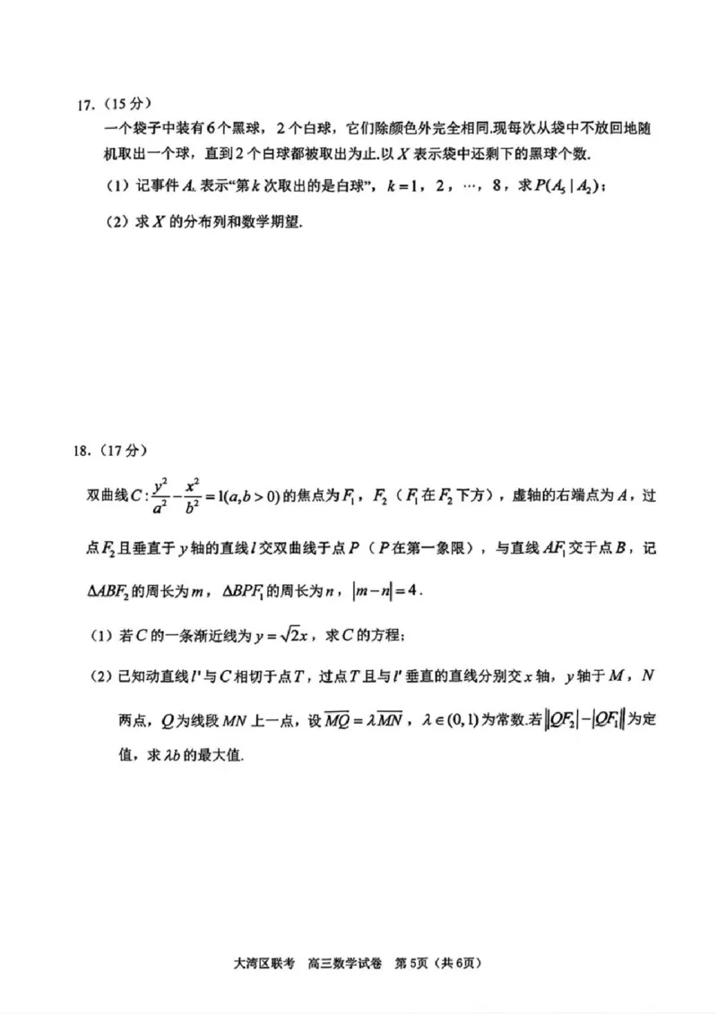 数学试卷_2024年4月_01按日期_25号_2024届广东省大湾区普通高中毕业年级联合模拟考试（二）_广东省大湾区2024届普通高中毕业年级联合模拟考试（二）数学