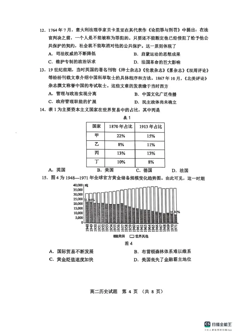 历史淄博市2024-2025学年度第一学期高二教学质量检测历史试题_2024-2025高二（7-7月题库）_2025年03月试卷_0305山东省淄博市2024-2025学年高二上学期1月期末考试