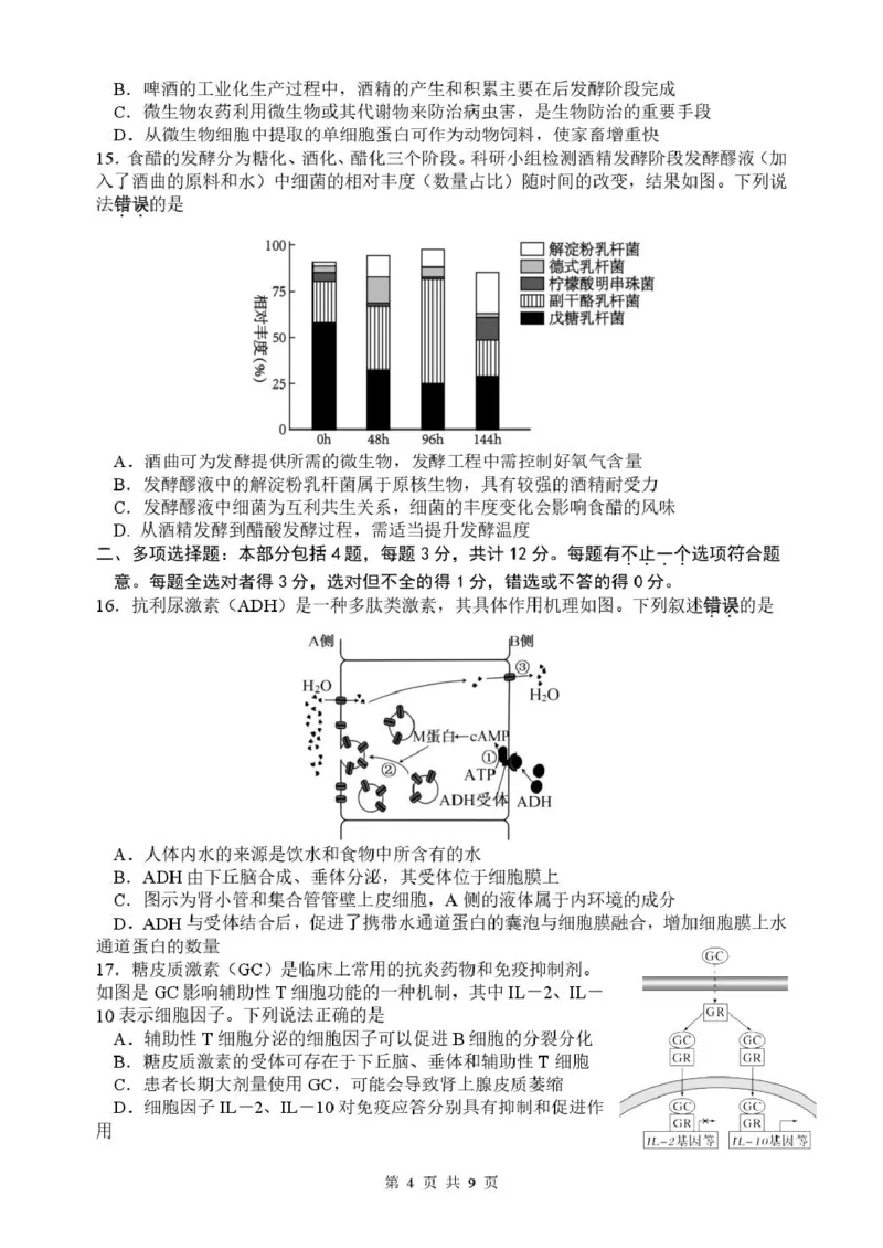 2024-2025学年第一学期期末检测高二生物_2024-2025高二（7-7月题库）_2025年02月试卷_0207江苏省扬州市2024-2025学年高二上学期1月期末考试