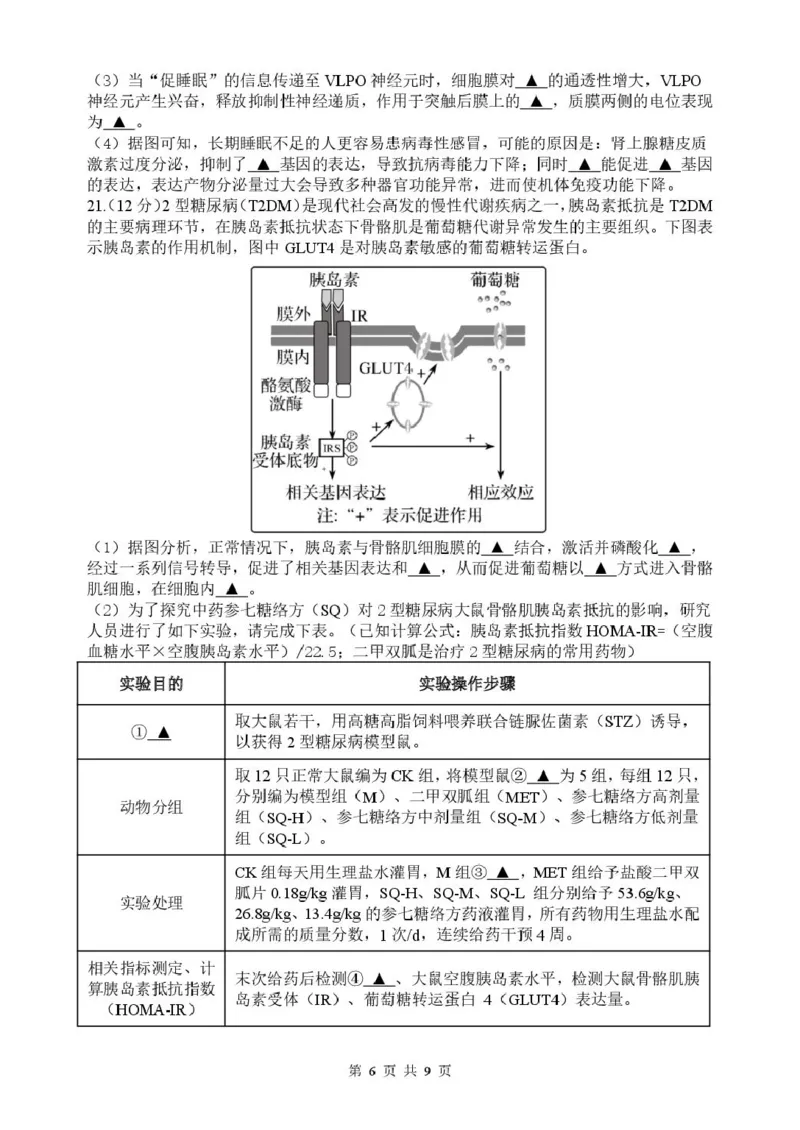 2024-2025学年第一学期期末检测高二生物_2024-2025高二（7-7月题库）_2025年02月试卷_0207江苏省扬州市2024-2025学年高二上学期1月期末考试
