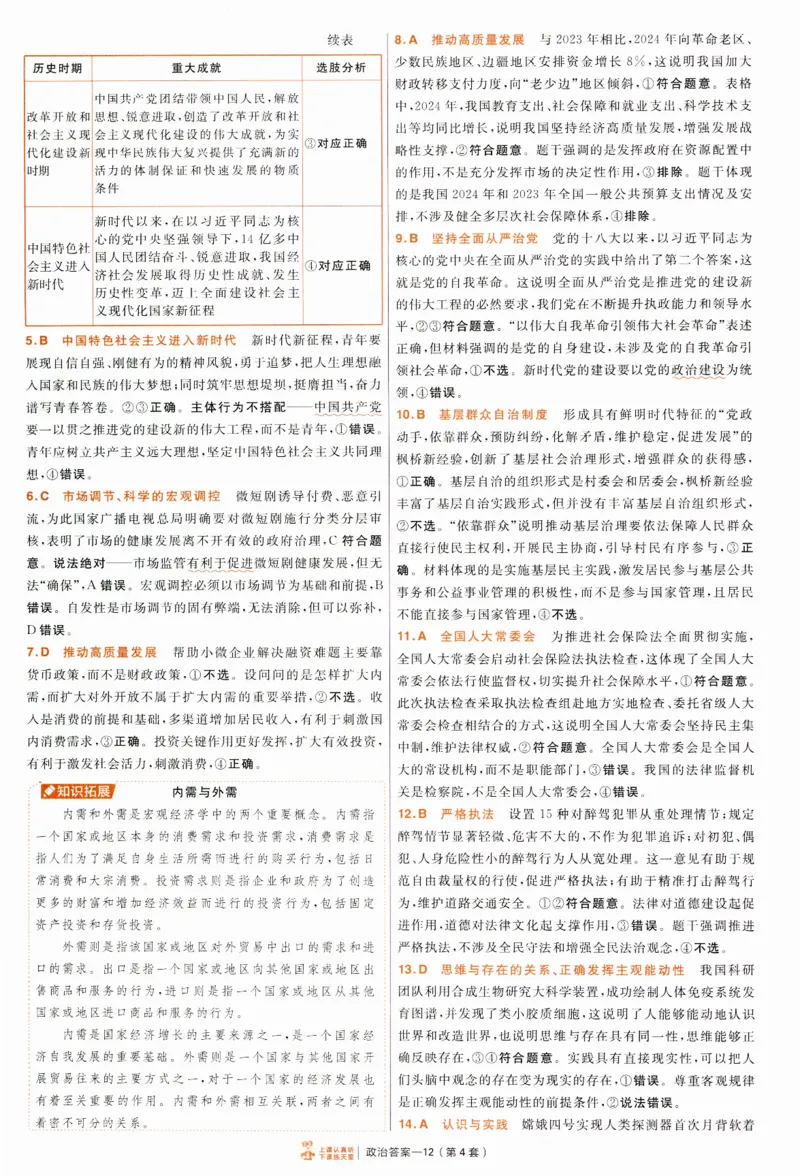 2025《金考卷&middot;特快专递&middot;第4期》政治-答案_2024-2025高三（6-6月题库）_2025年01月试卷_01012025《金考卷&middot;特快专递&middot;第4期》_政治
