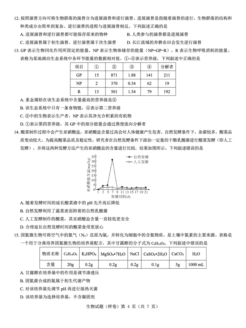2025届高考仿真模拟卷生物（样卷）_2024-2025高三（6-6月题库）_2024年12月试卷_1229名校教研联盟2025届高考仿真模拟卷（样卷）