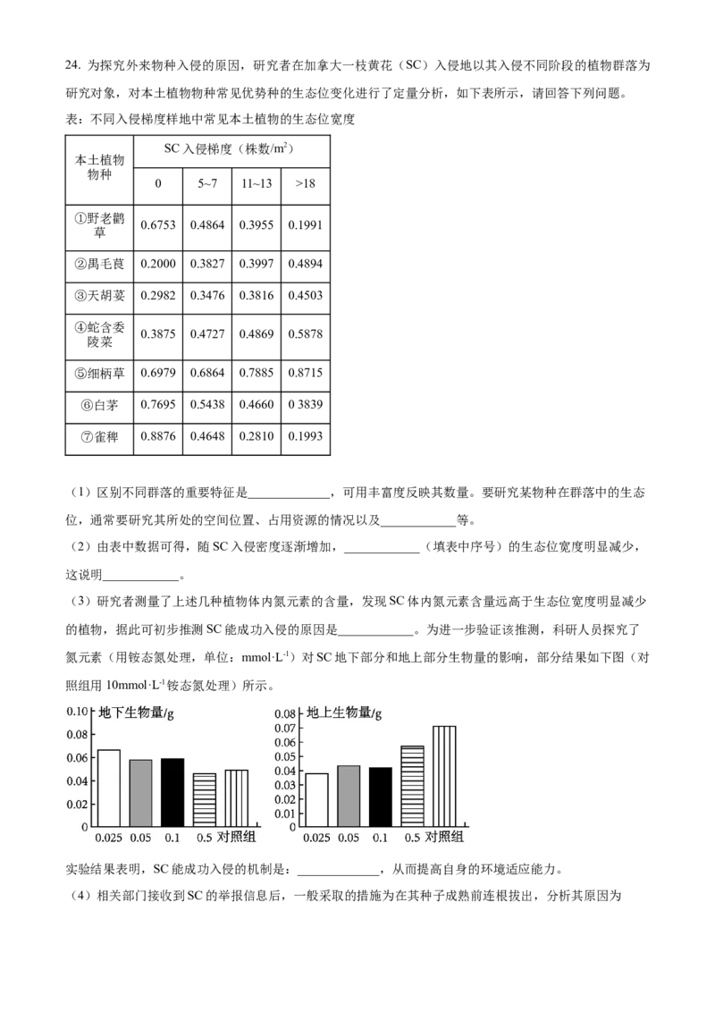 浙江省9+1联盟2024届高三下学期3月联考生物试题（原卷版）(1)_2024年4月_024月合集_2024届浙江省9+1联盟高三下学期3月模拟预测