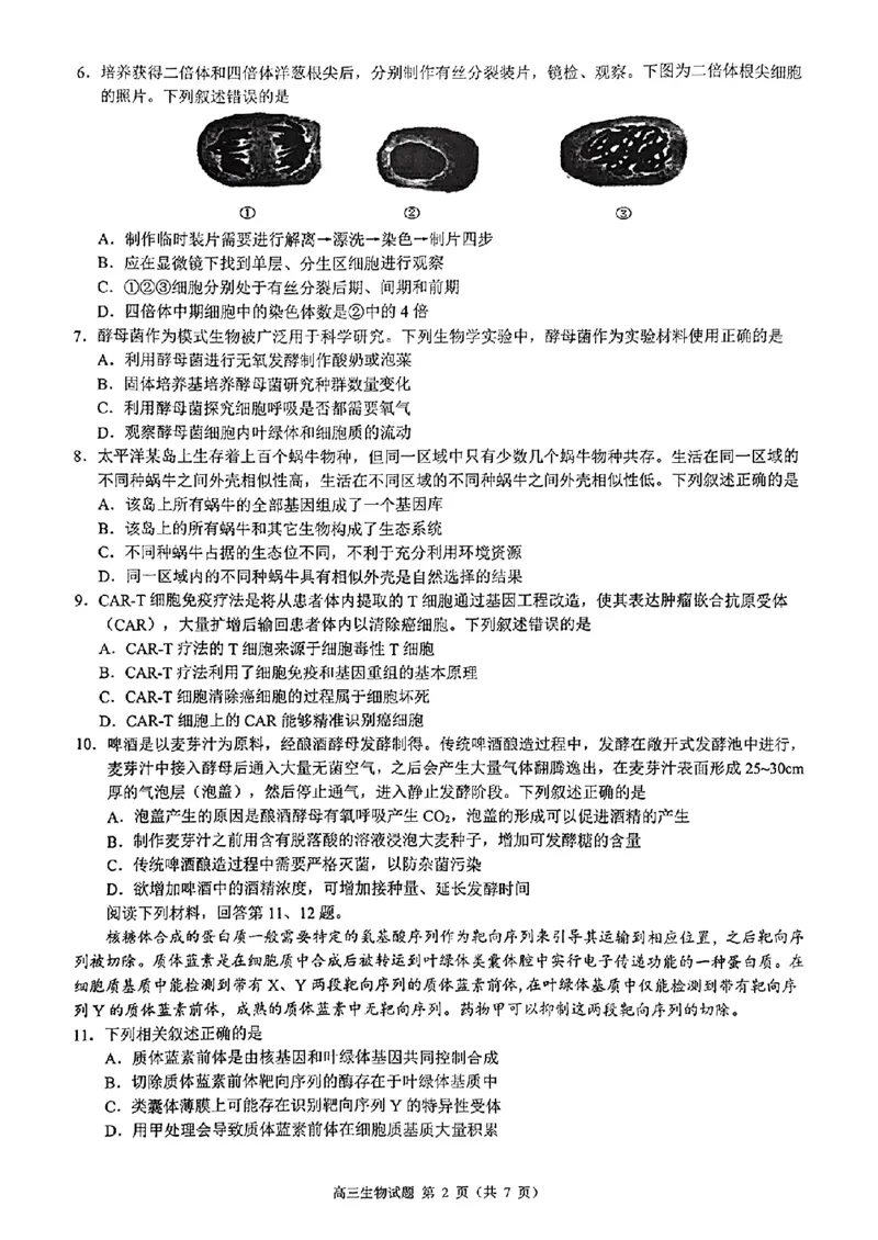 2025届浙江省&ldquo;江浙皖县中&rdquo;共同体高三10月联考-生物试题+答案_2024-2025高三（6-6月题库）_2024年10月试卷_1007江浙皖高中（县中）发展共同体2024-2025学年高三上学期10月联考