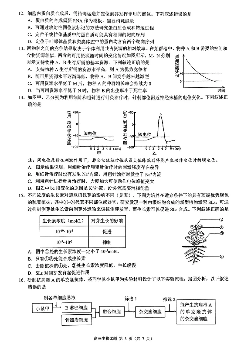 2025届浙江省&ldquo;江浙皖县中&rdquo;共同体高三10月联考-生物试题+答案_2024-2025高三（6-6月题库）_2024年10月试卷_1007江浙皖高中（县中）发展共同体2024-2025学年高三上学期10月联考